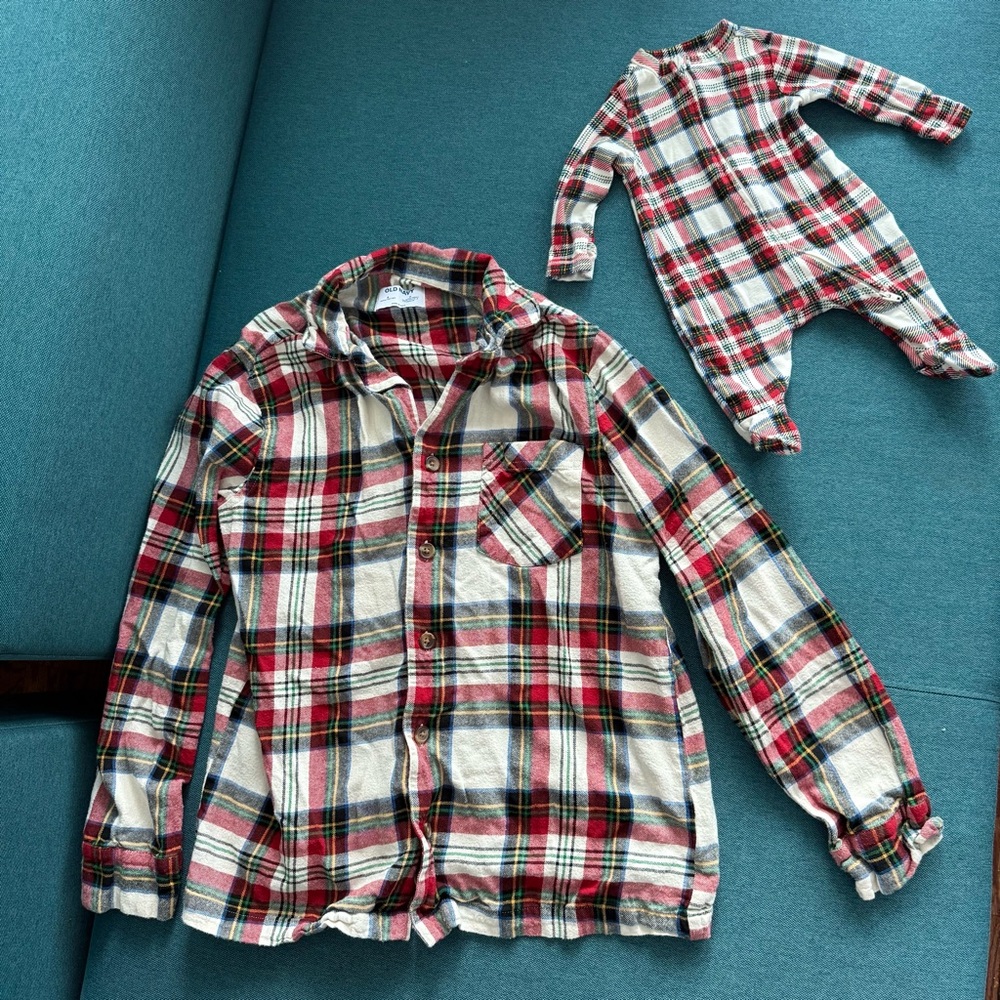Matching Outfit Mom/Baby - Red & Cream Plaid Flannel Shirt and Baby Onesie